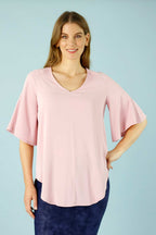 Pale Pink Soft Touch Bell Sleeve Top - SALE