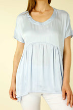 Light Blue Silky Smock Top - SALE