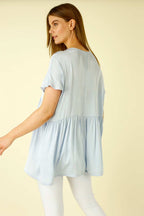 Light Blue Silky Smock Top - SALE