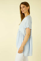 Light Blue Silky Smock Top - SALE
