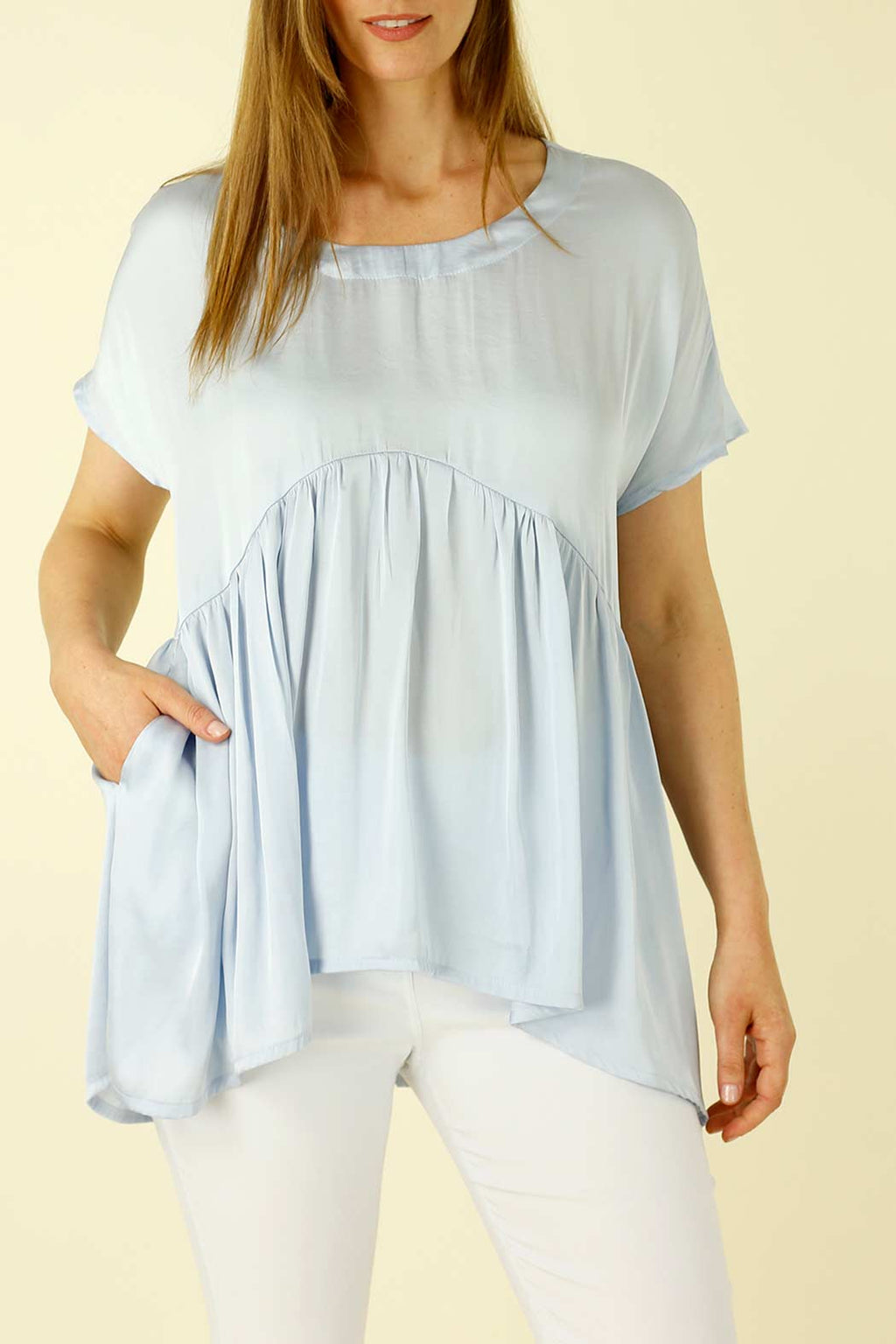 Light Blue Silky Smock Top - SALE