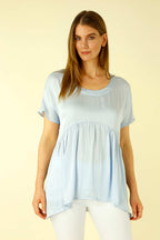 Light Blue Silky Smock Top - SALE