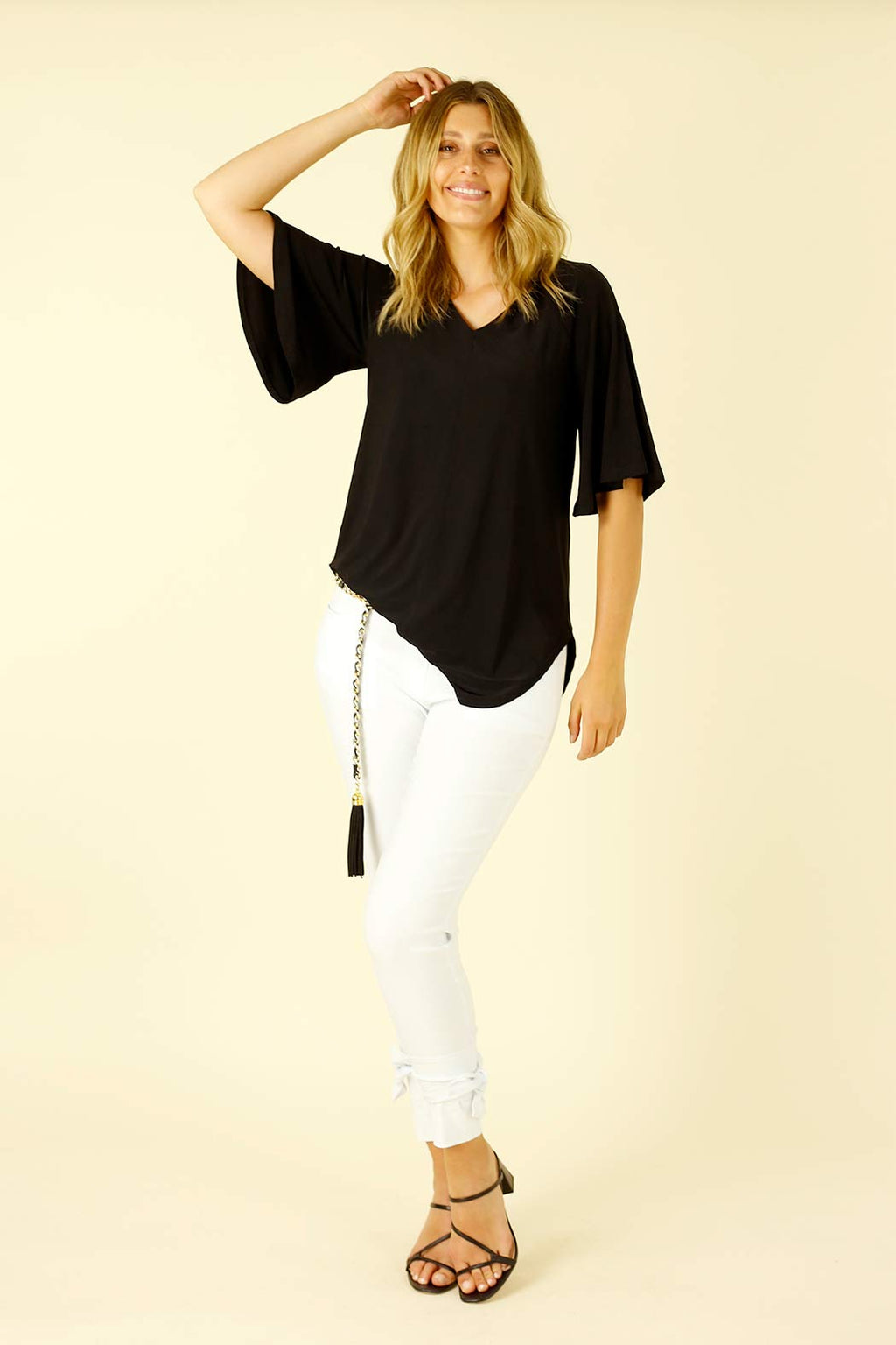 Black Jersey Bell Sleeve Top - SALE