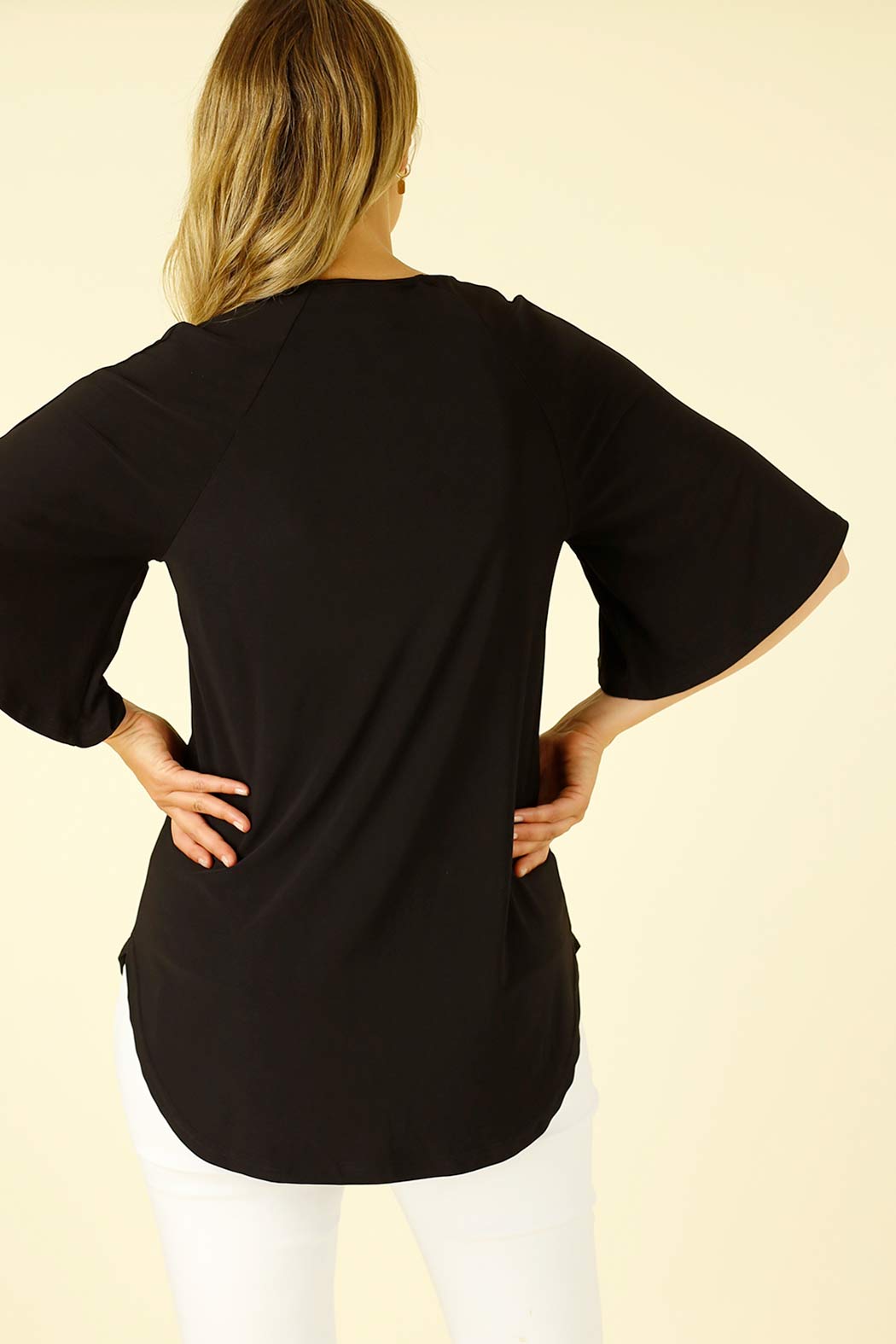 Black Jersey Bell Sleeve Top - SALE