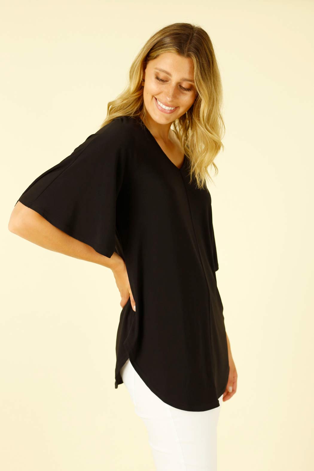 Black Jersey Bell Sleeve Top - SALE