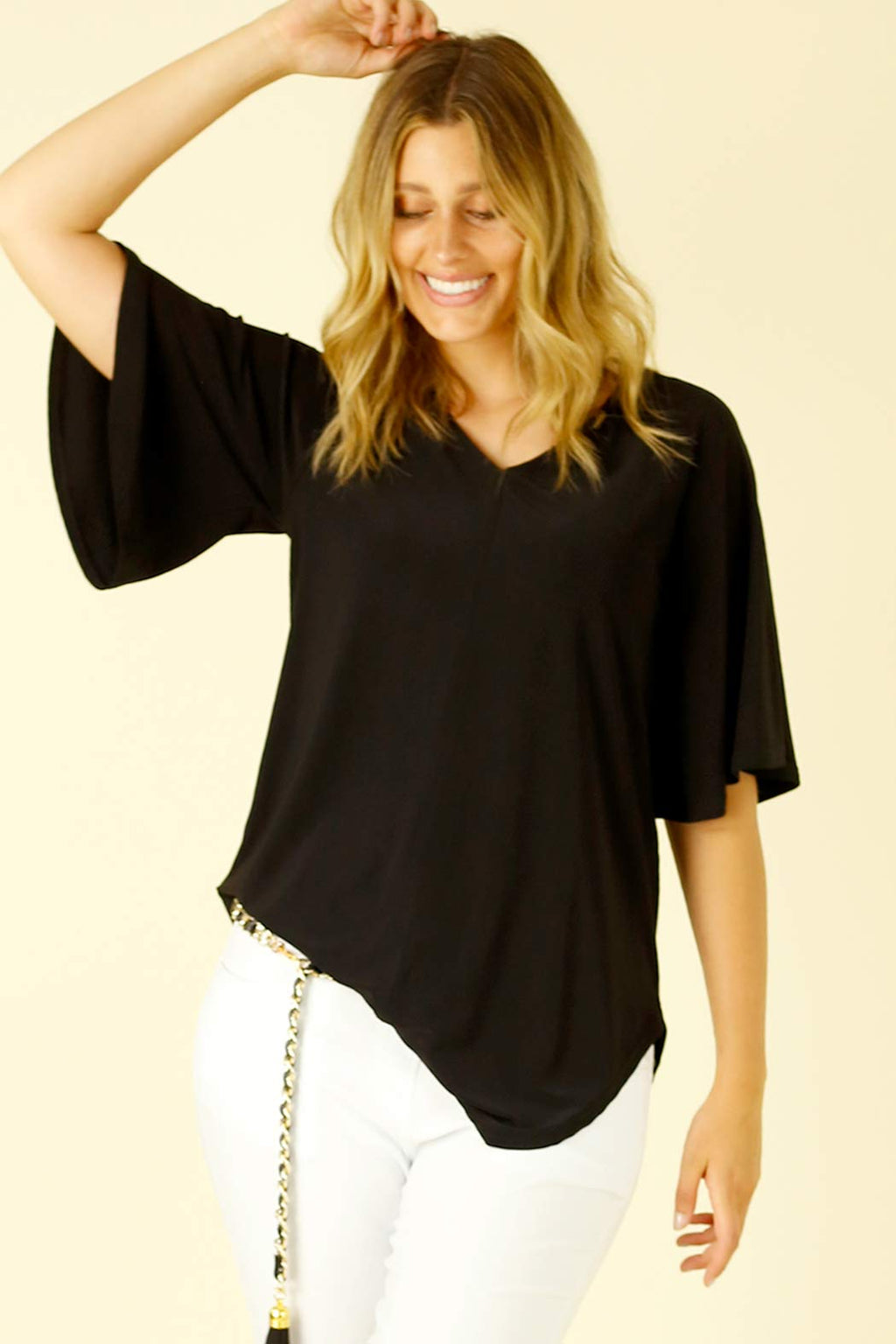 Black Jersey Bell Sleeve Top - SALE