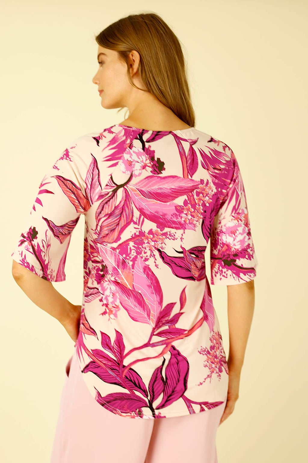 Pink Palms Jersey Bell Sleeve Top - SALE