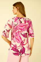 Pink Palms Jersey Bell Sleeve Top - SALE