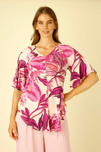 Pink Palms Jersey Bell Sleeve Top - SALE