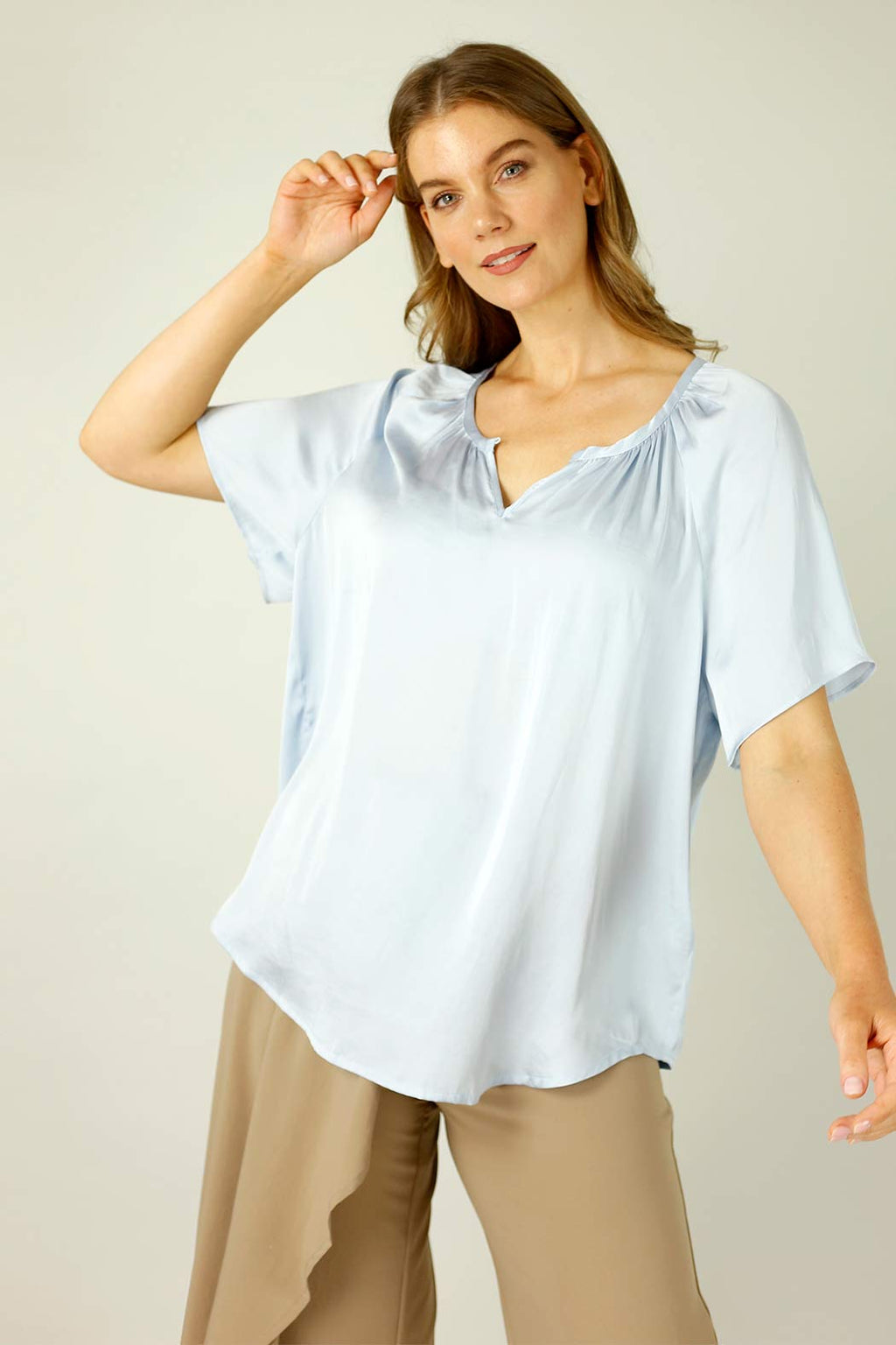Light Blue Silky Victoria Blouse -SALE