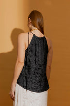 Black Crinkle Drawstring Cami