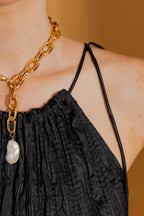 Black Crinkle Drawstring Cami