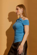 Blue Bubble Drape Top