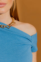 Blue Bubble Drape Top