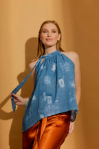 Blue Tie Neck Halter Top