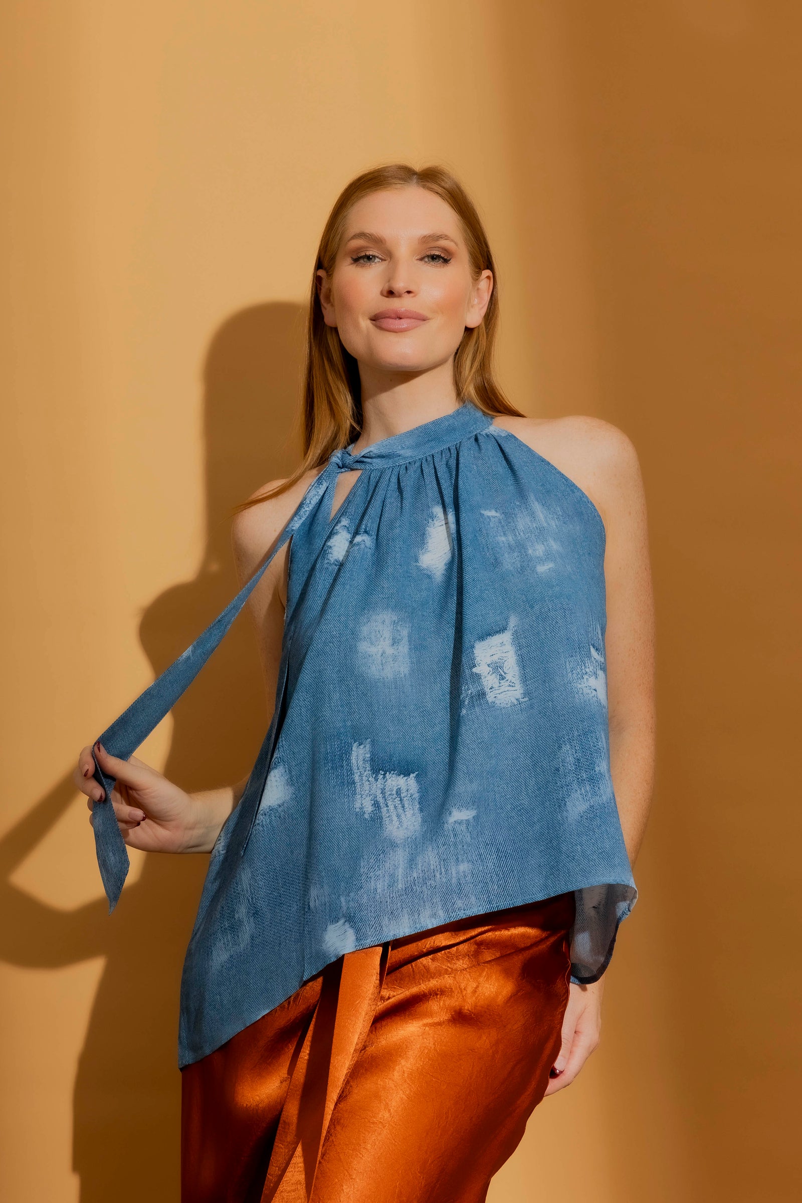 Blue Tie Neck Halter Top