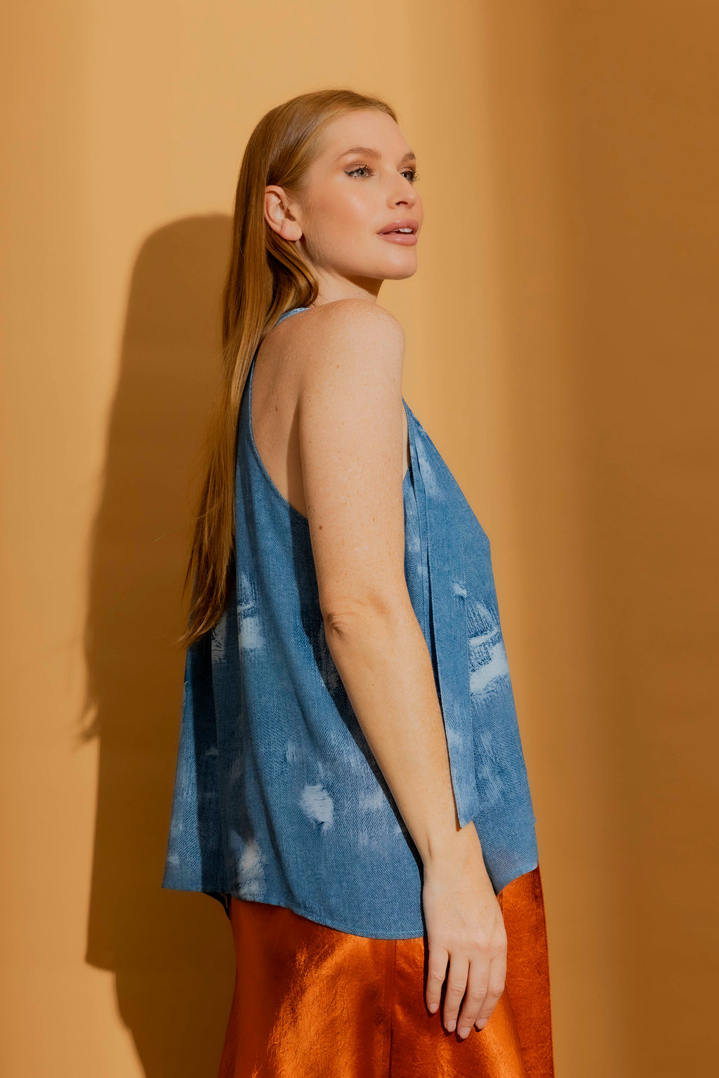 Blue Tie Neck Halter Top