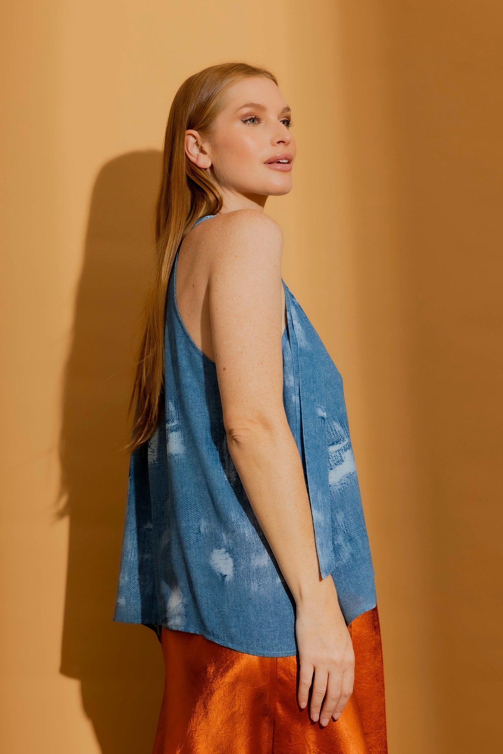 Blue Tie Neck Halter Top