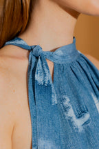 Blue Tie Neck Halter Top