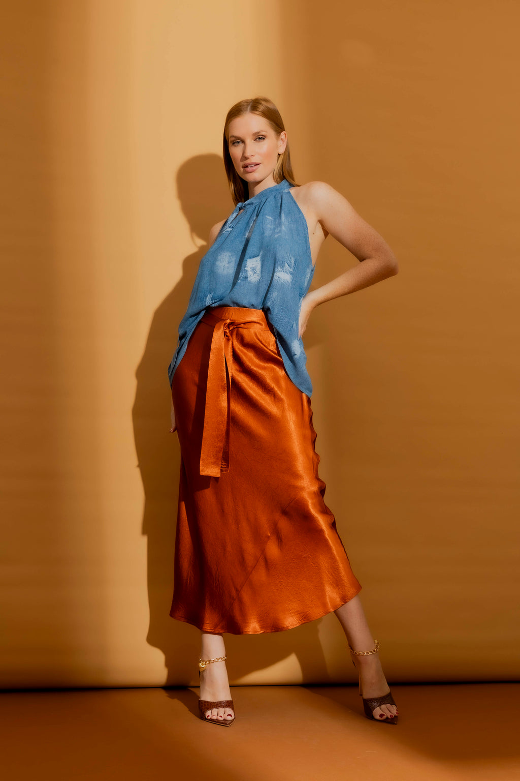 Blue Tie Neck Halter Top