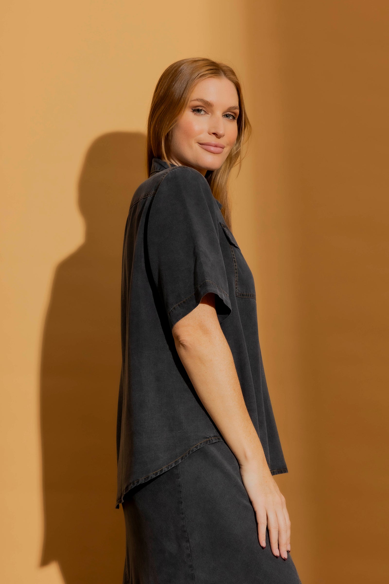 Washed Black Tencel Pocket Shirt Washed Black