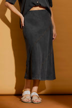 Washed Black Tencel Bias Skirt Washed Black