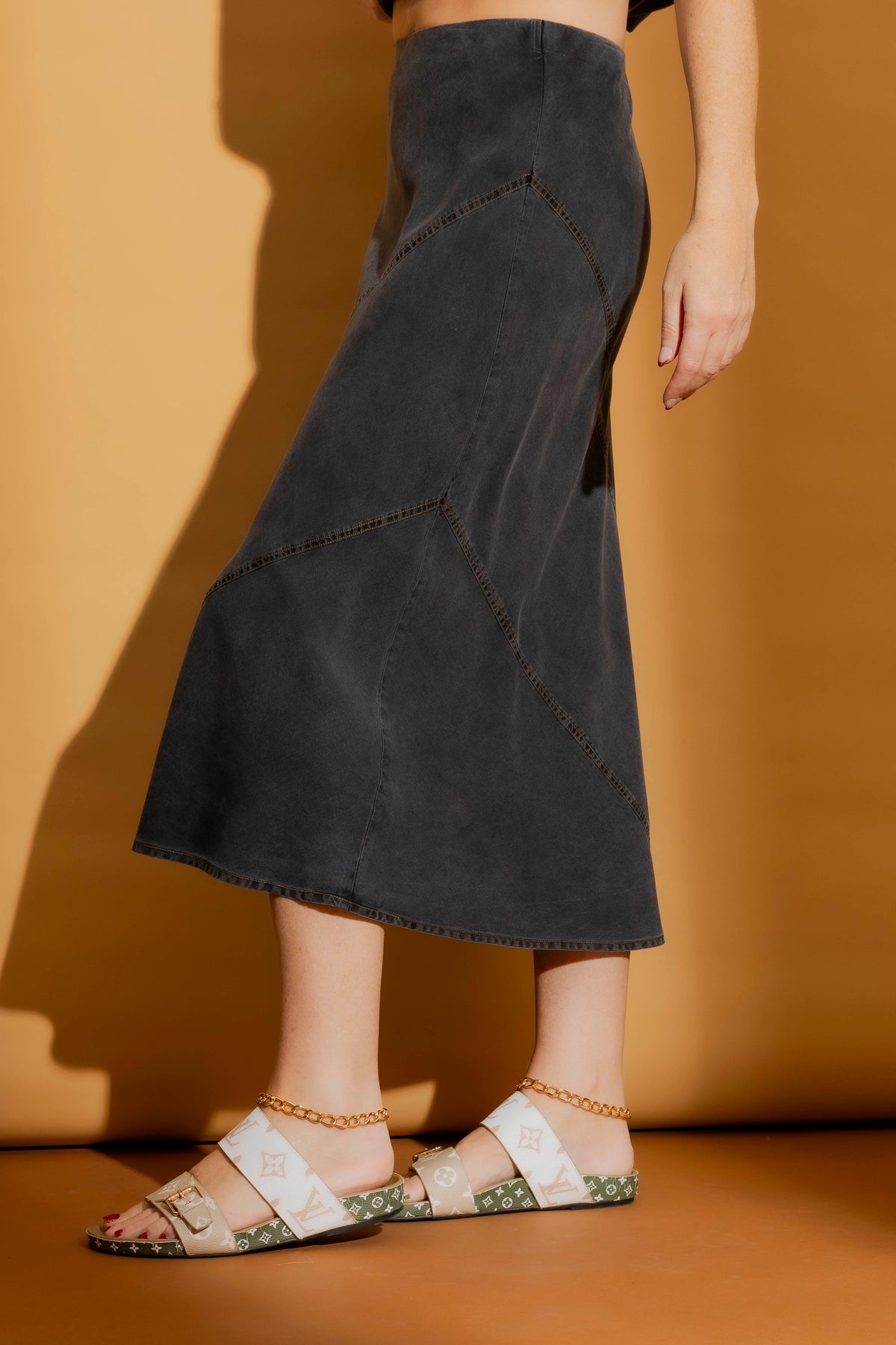 Washed Black Tencel Bias Skirt Washed Black