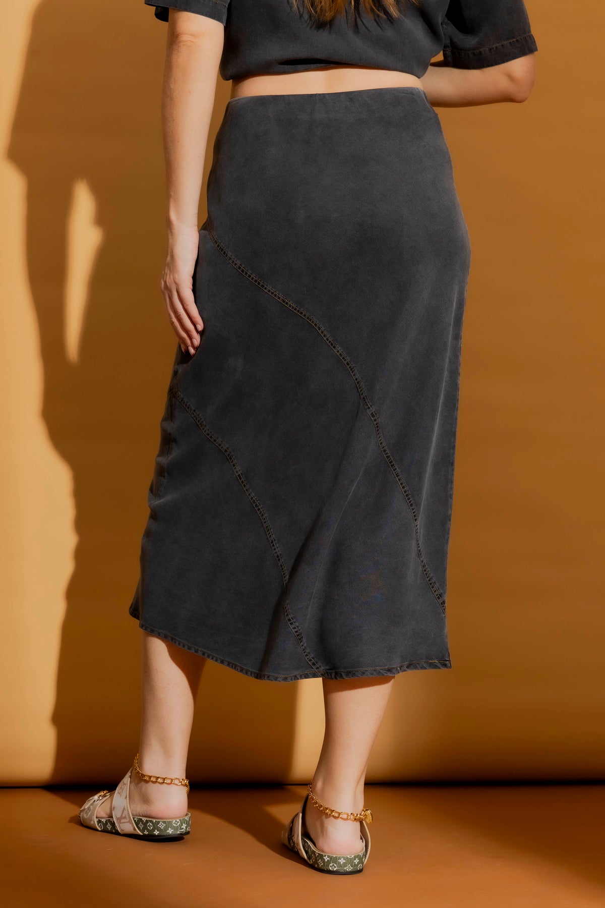 Washed Black Tencel Bias Skirt Washed Black