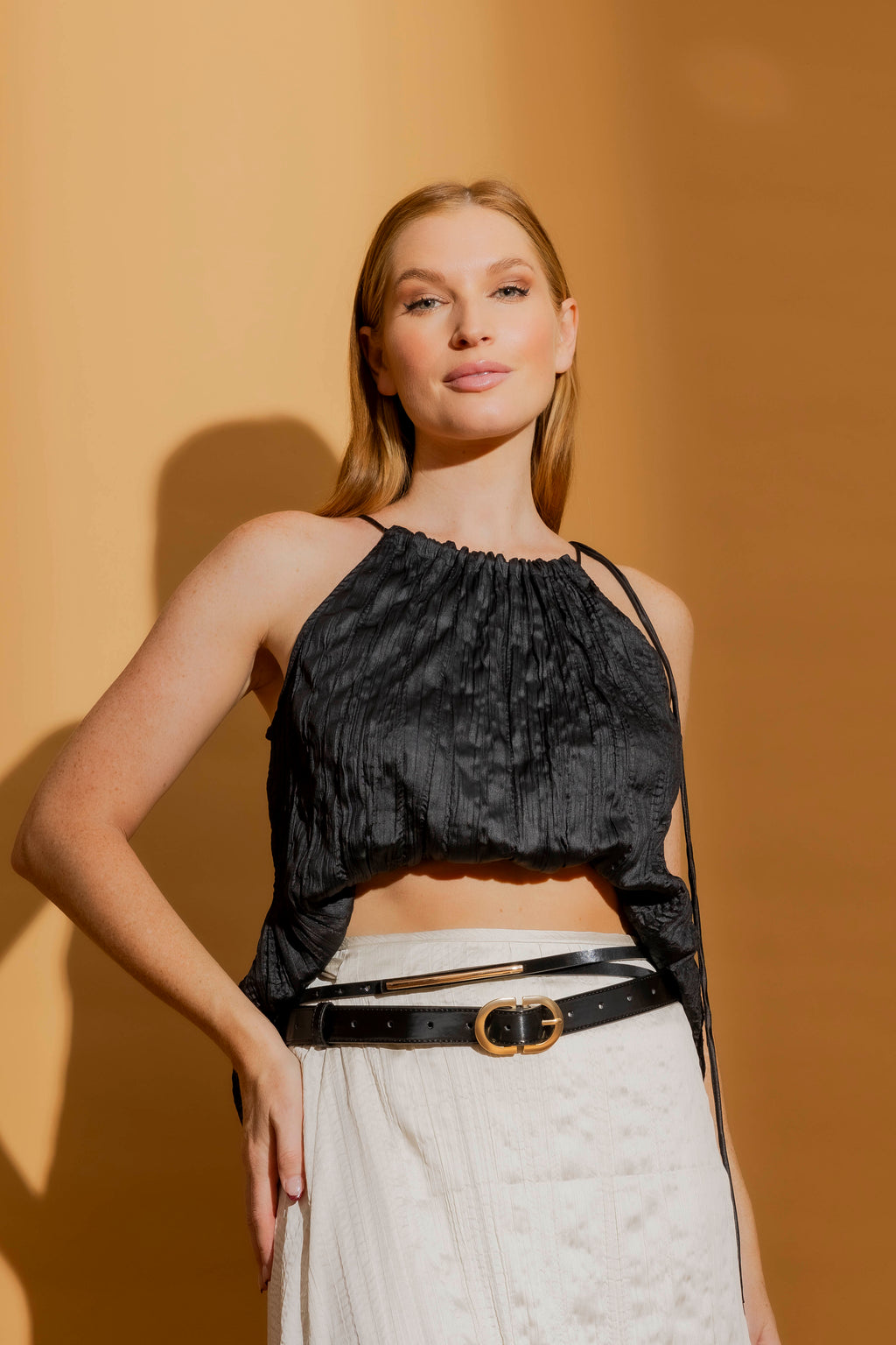 Black Crinkle Drawstring Cami