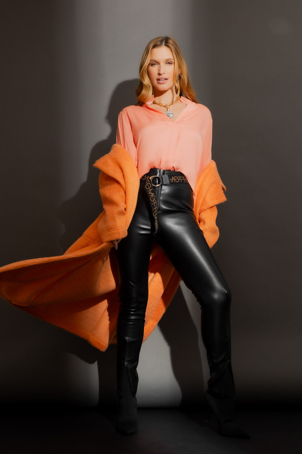 Black Faux Leather Zip Pant