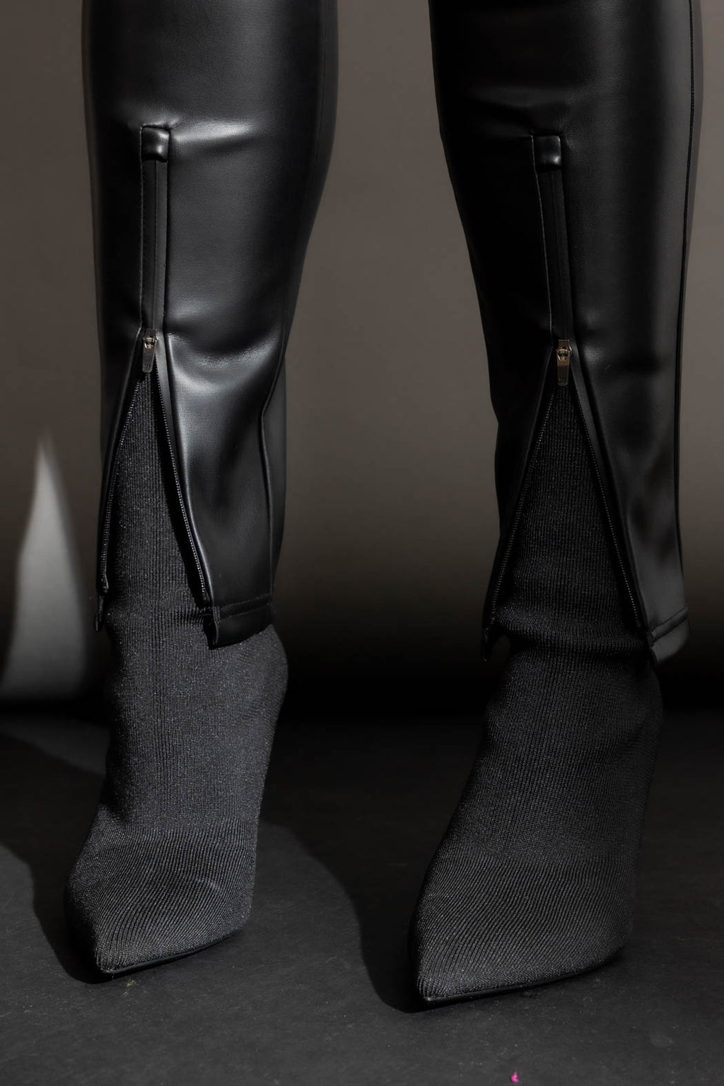 Black Faux Leather Zip Pant