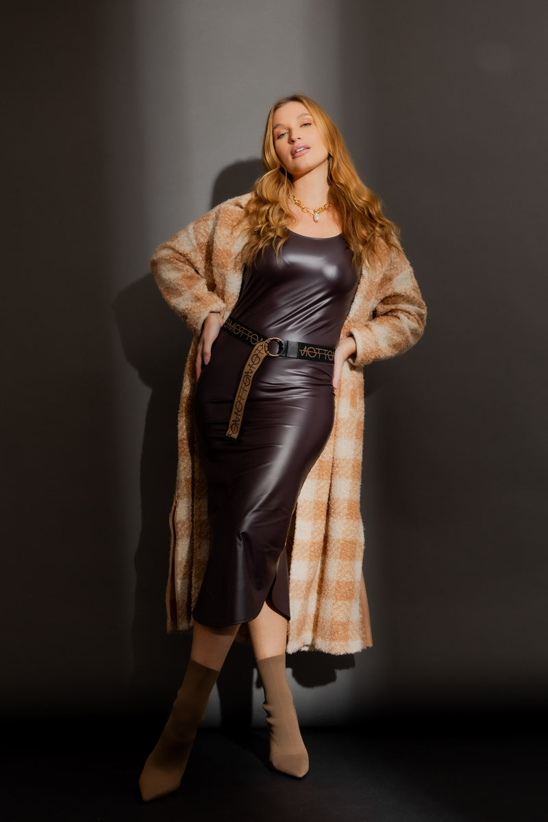 Wine Waxed Slip Dress