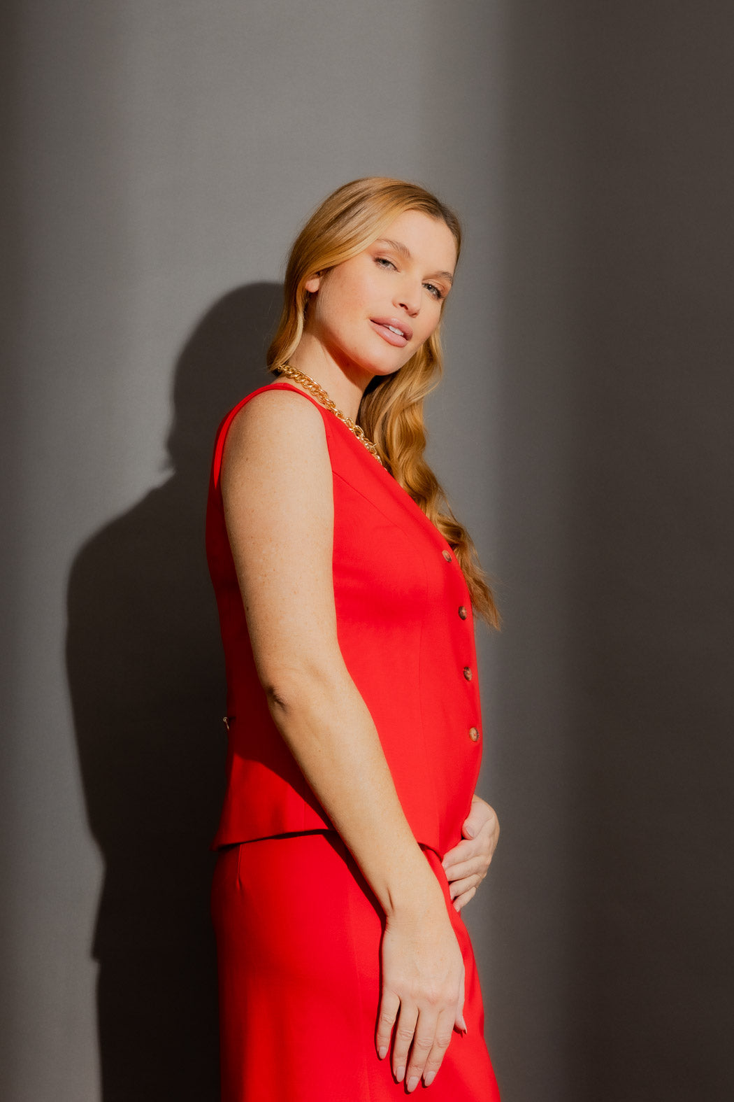 Red Ponte Tailored Vest