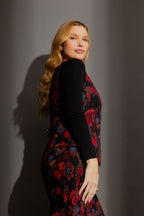 Red Floral Ponte Button Vest Red Floral