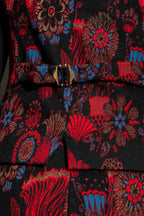 Red Floral Ponte Button Vest Red Floral