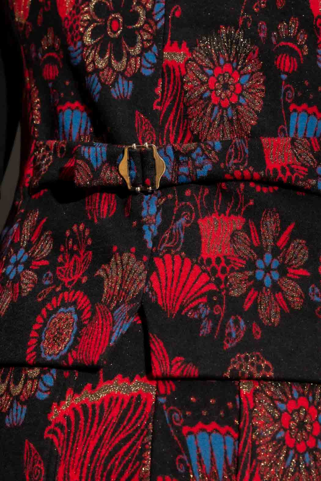 Red Floral Ponte Button Vest Red Floral
