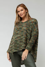 Khaki Speckle Fluffy V Neck Jumper