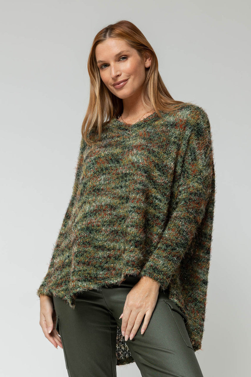 Khaki Speckle Fluffy V Neck Jumper