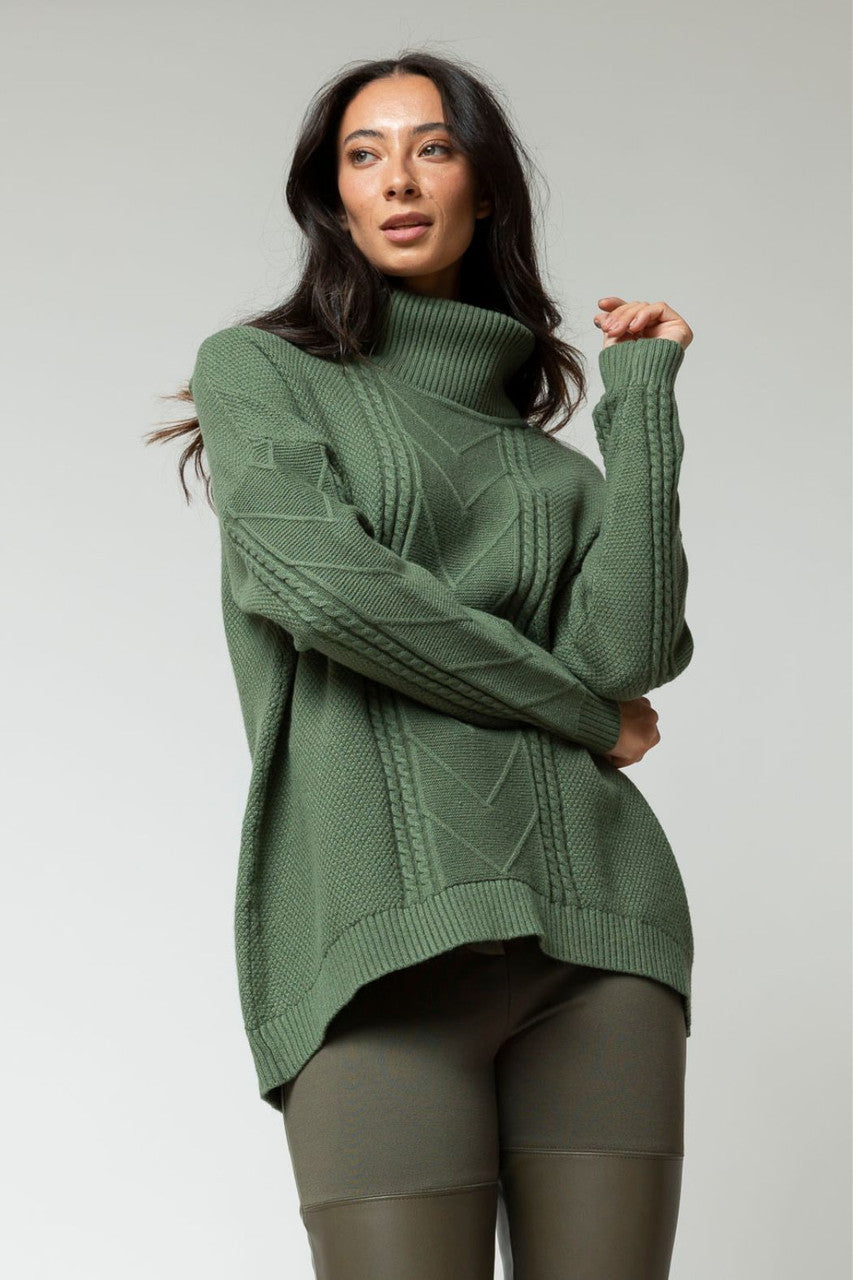 Sage Cable Roll Neck Jumper - Sale