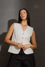 Ivory Sandwashed Linen Tailored Vest
