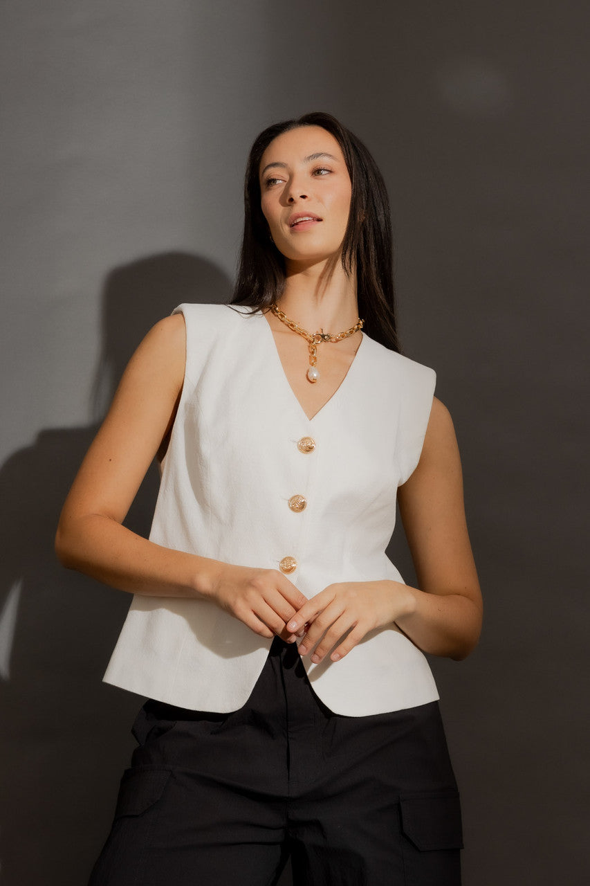 Ivory Sandwashed Linen Tailored Vest