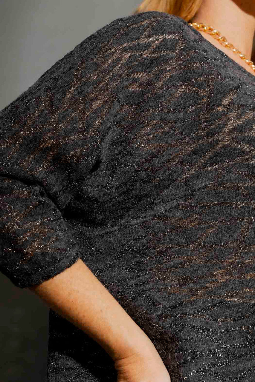 Charcoal Lurex Knit Hi-Lo Top