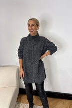 Charcoal Fluffy Front Seam Tunic