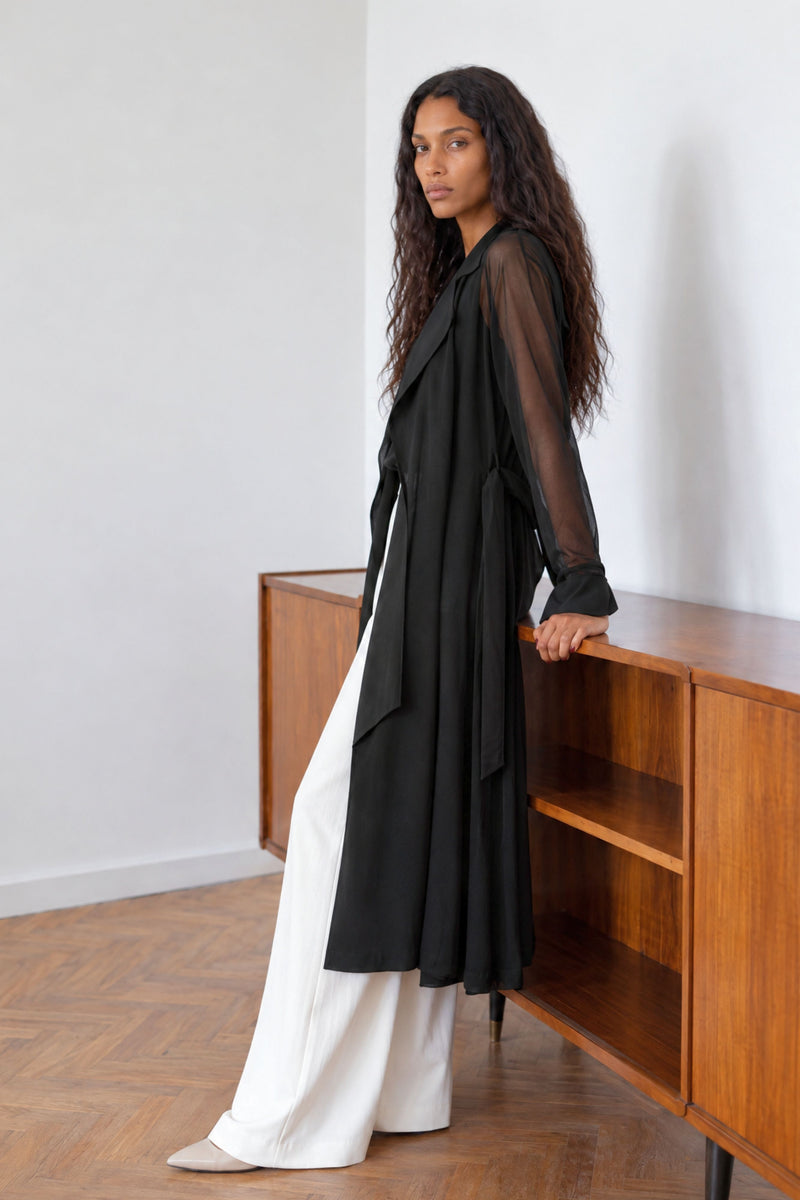 Black Viscose Trench Coat