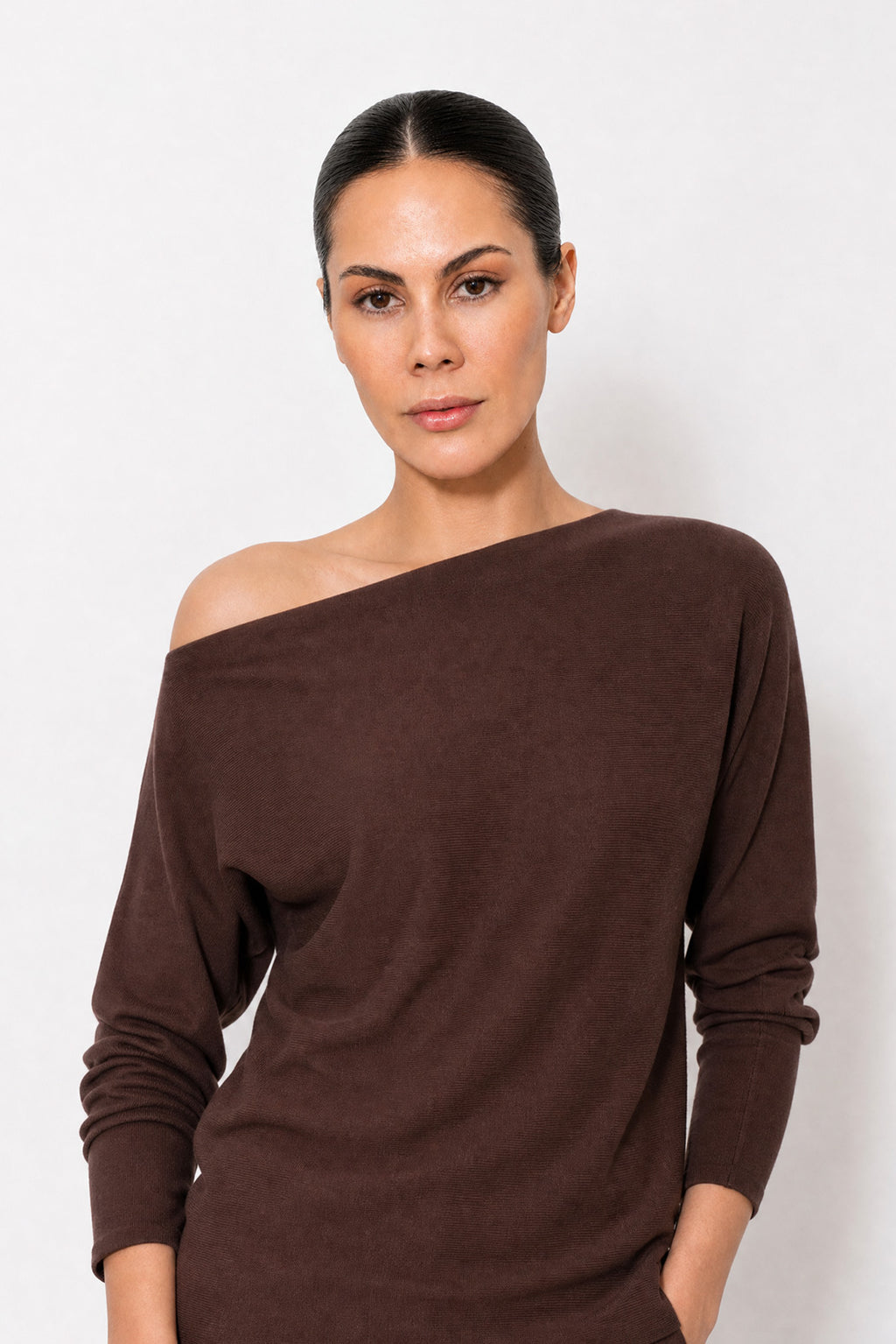 Chocolate Fine Knit Boat Neck Top