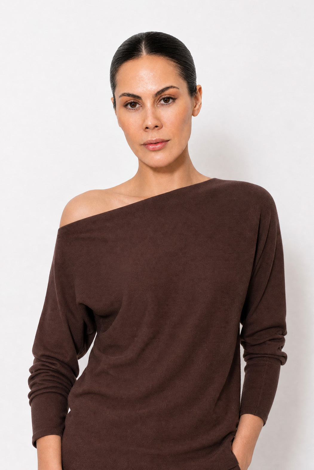 Chocolate Fine Knit Boat Neck Top
