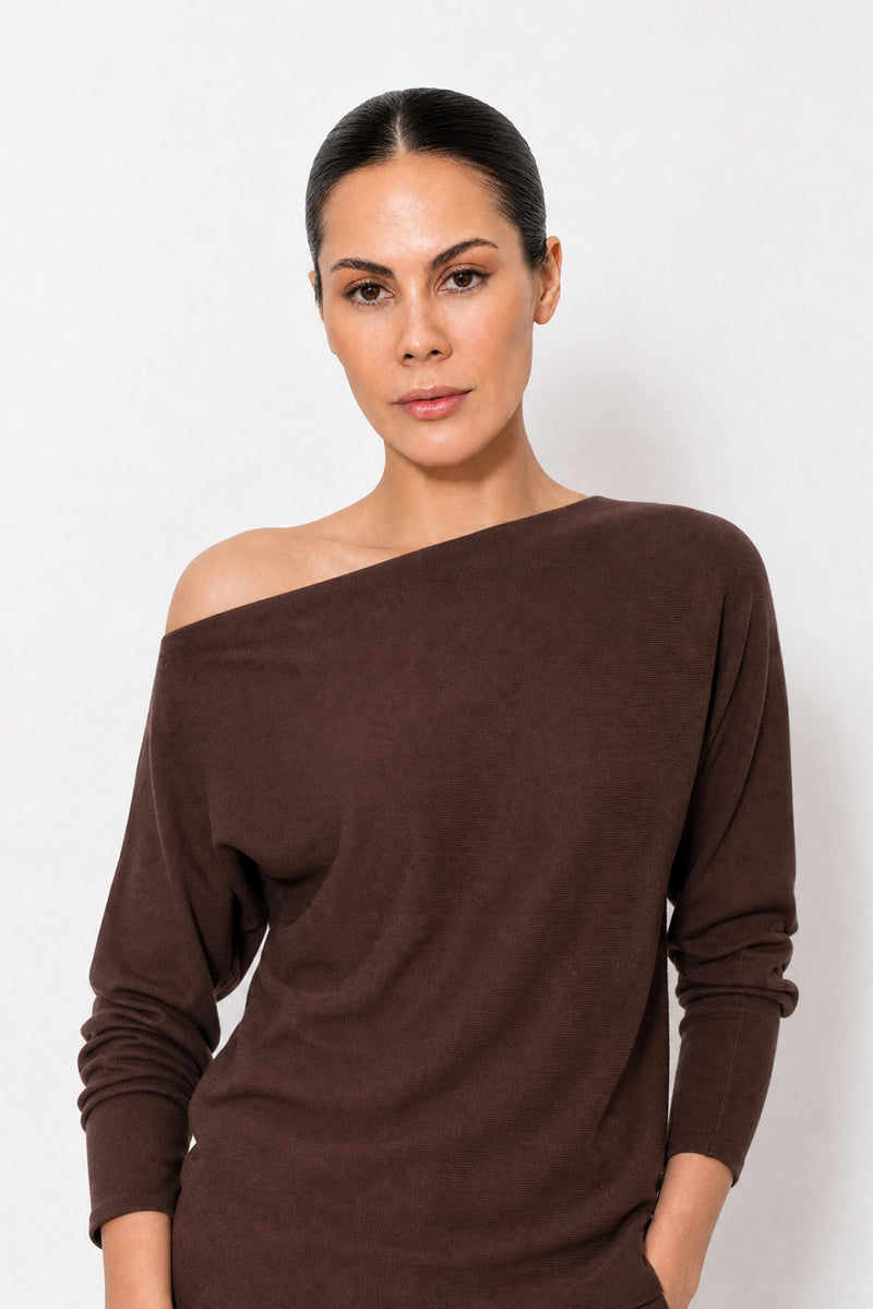 Chocolate Fine Knit Boat Neck Top