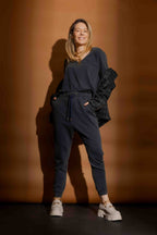 Navy Washed V Neck Top