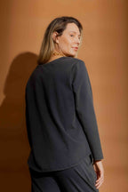 Navy Washed V Neck Top