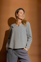 Grey Marle Washed V Neck Top Grey Marle